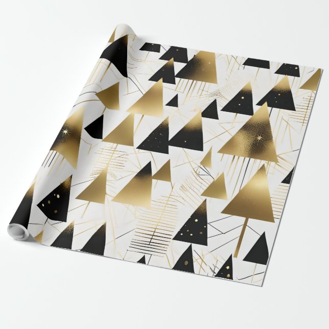 Presente arte deco árvores de natal embrulhando papel (Desenrolado)