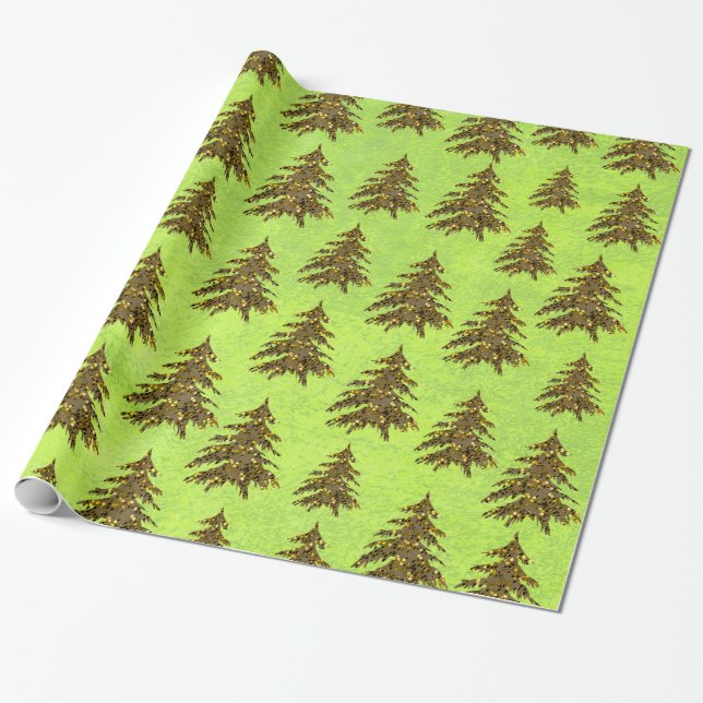 Presente Árvore de Natal brilhante em papel verde abstrato (Desenrolado)