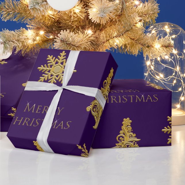 Presente Árvore de Natal Dourada Floco de Neve em Papel de  (Feriados)