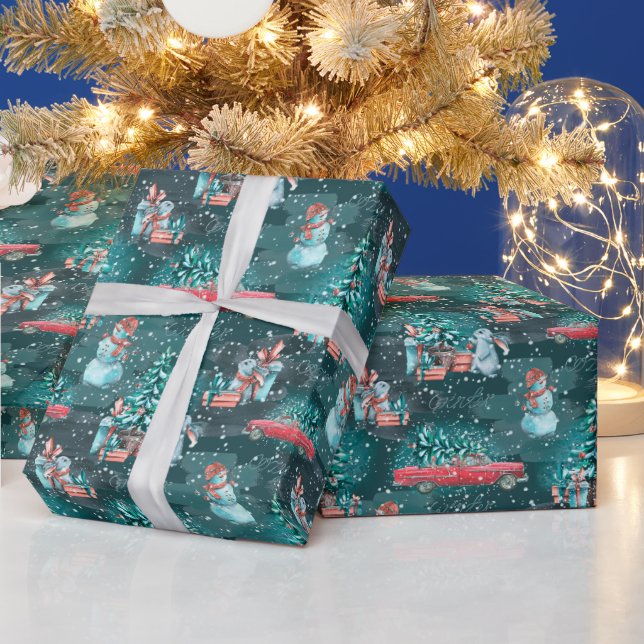 Presente Árvore de Natal, Neves e Papel de Embalagem de Bun (Feriados)