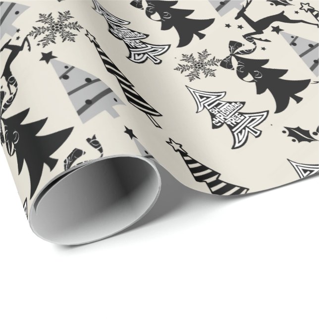 Presente Árvores de Natal Enrolando Papel bege preto (Ponta do rolo)