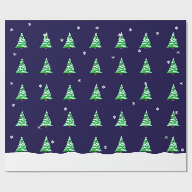 Presente Árvores de Natal no papel de envolvimento da neve (Aberto)