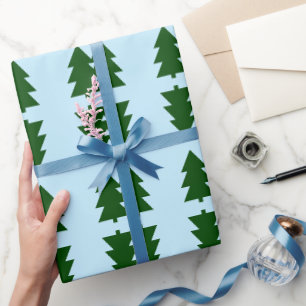 Presente Árvores de Natal verdes Papel de enrolamento azul-