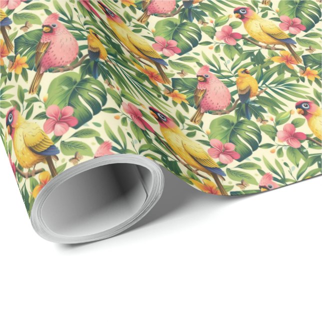 Presente Aves tropicais e flores Papel de enrolamento para  (Ponta do rolo)