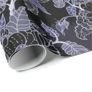 Presente Azul Elegante e papel de enrolamento floral escuro