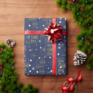 Presente Azul Escandinavo E Papel Dourado De Embalagem