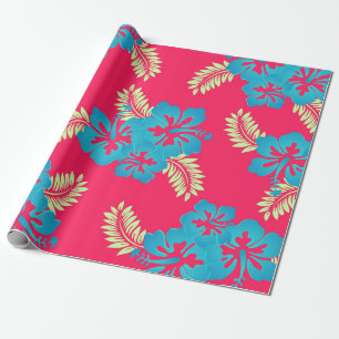 Presente Azul Hibiscus Blossoms Papel Tropical de Enrolamen
