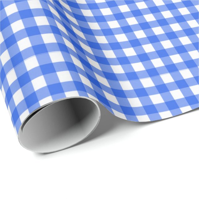 Presente Azul royal| Papel Branco De Lavagem De Gingham (Ponta do rolo)