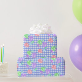Presente Balões De Aniversário No Papel Azul De Embalagem D