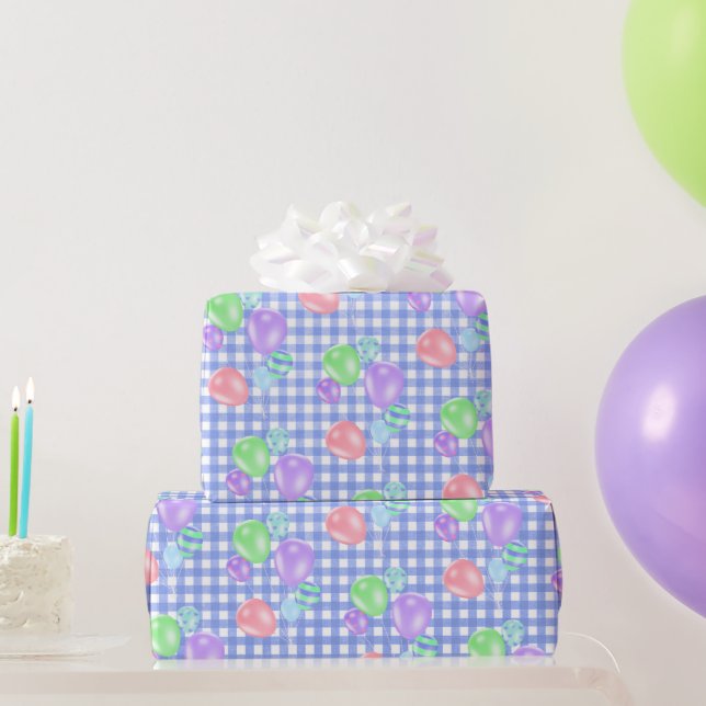 Presente Balões De Aniversário No Papel Azul De Embalagem D (Presentes para festas)