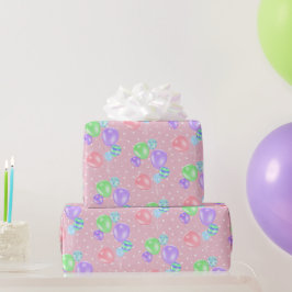 Presente Balões De Aniversário No Papel De Embalagem De Bol