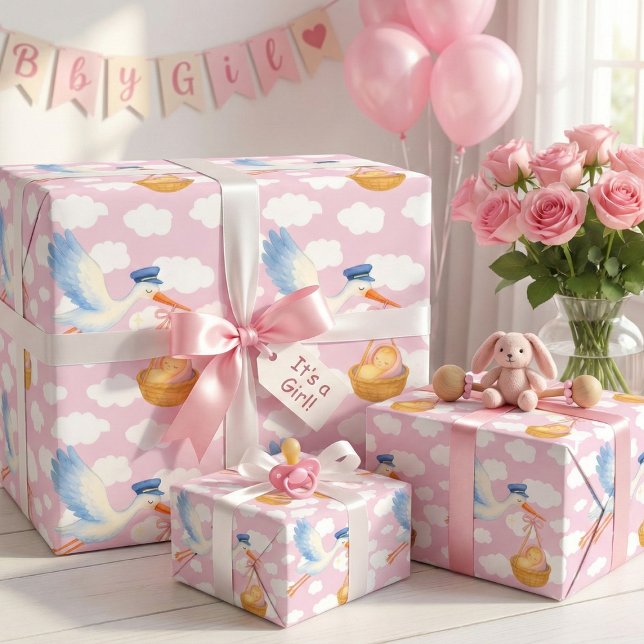 Presente Bebê de entrega de loja enrolando papel rosa-rosa (Criador carregado)