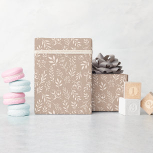 Presente Beige Quente-Padrão Botânico - Roll de Papel Embal