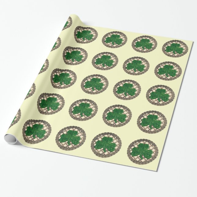 Presente Beige Shamrock No Papel De Enrolamento De Nós Célt (Desenrolado)