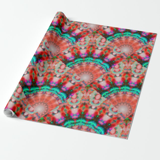 Presente Belo papel de moldagem VERDE VERMELHO MANDALA (Desenrolado)