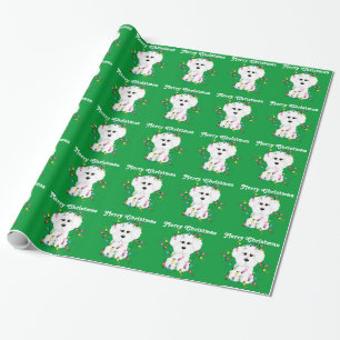 Presente Bichon Frise ilumina o papel de envolvimento do