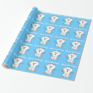 Presente Bichon Frise ilumina o papel de envolvimento do