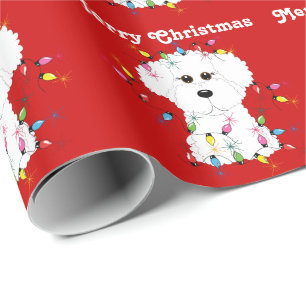 Presente Bichon Frise ilumina o papel de envolvimento do