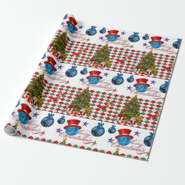 Presente Bolas Azuis de Papel de Embalagem de Natal (Desenrolado)