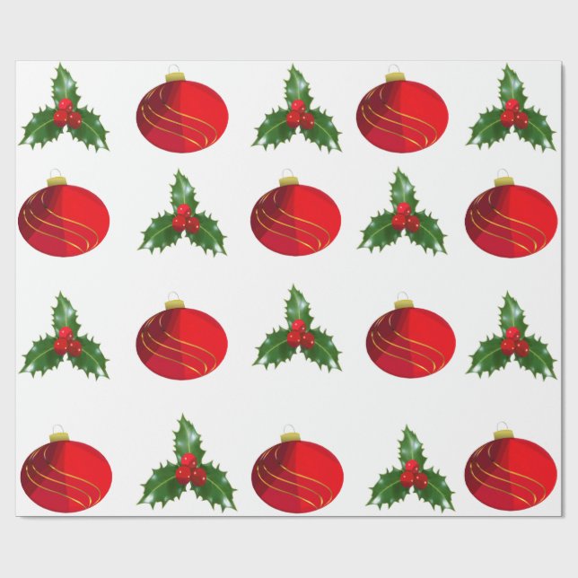Presente Bolas de Natal e Papel Holly Wraps (Aberto)