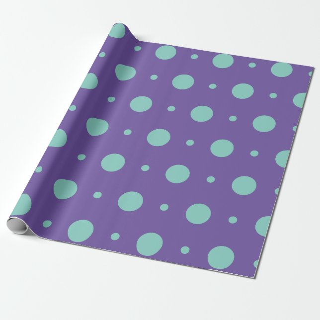 Presente Bolinhas de Teal em Papel de Envolvimento Roxo - N (Desenrolado)