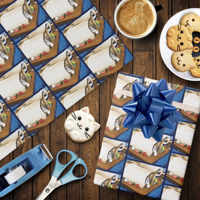 Presente Bolsas de Papel Gato Cozinha Azul (Criador carregado)