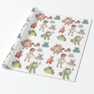 Presente Boneca do papel de arte do vintage. Boneca de