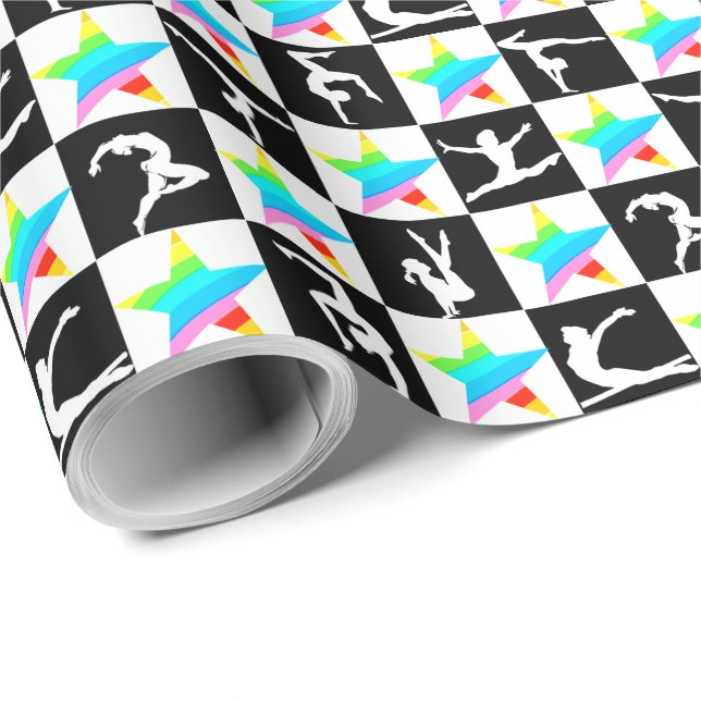 PRESENTE BONITO PAPEL DE EMBALAGEM GINÁSTICA SUPER-STAR (Ponta do rolo)