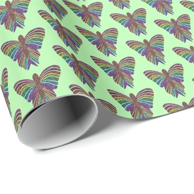 Presente Borboleta Arco-íris (verde claro) - Papel de embru (Ponta do rolo)