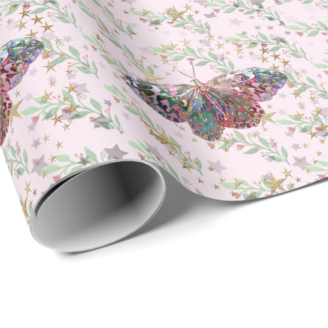 Presente Borboleta rosa e folhas de papel de enrolamento (Ponta do rolo)
