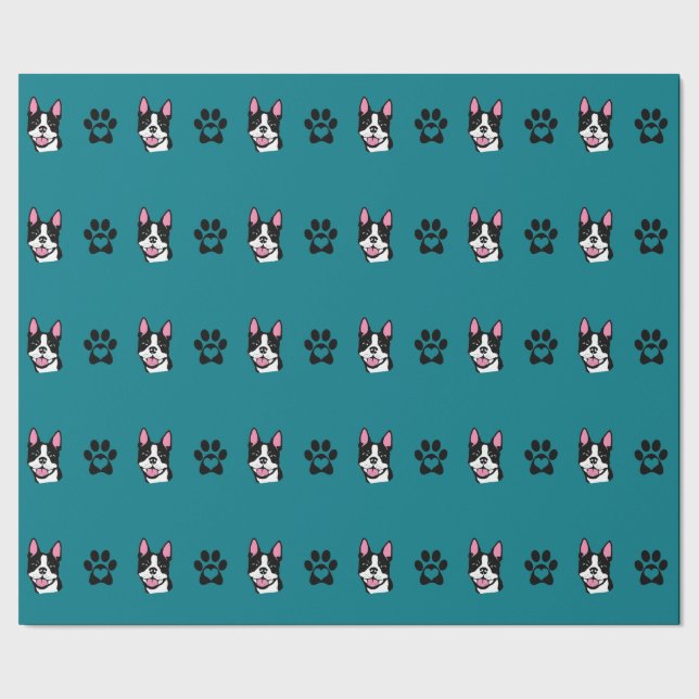 Presente Boston Terrier com papel de envolvimento das patas (Barra)