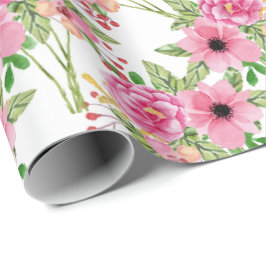 Presente Branca| Papel de Lavagem de Flores Rosa