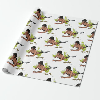 Presente Brunette Mermaid com papel de moldagem de peixe-St