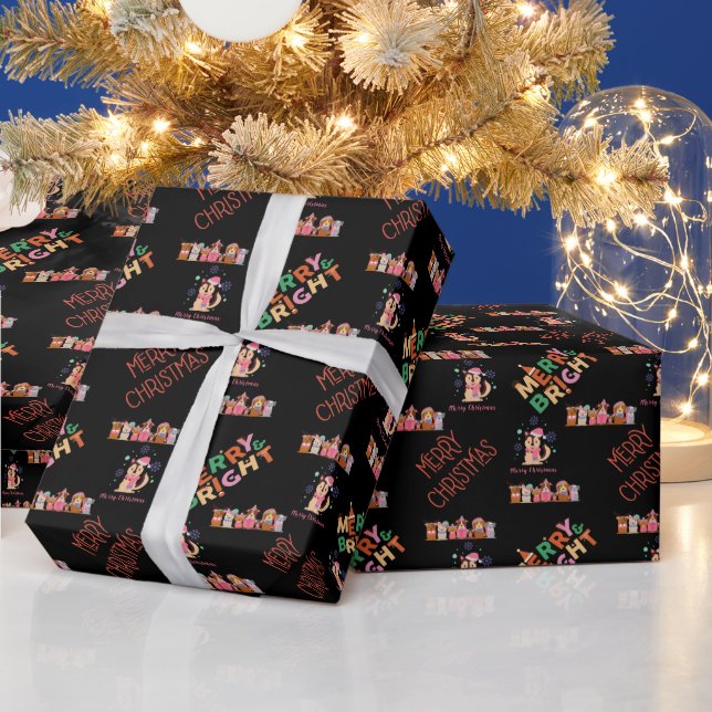 Presente Cachorros bonitos de Natal Feliz Papel Preto (Feriados)