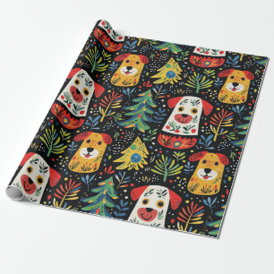Presente Cães de Natal bonitos embrulhando papel