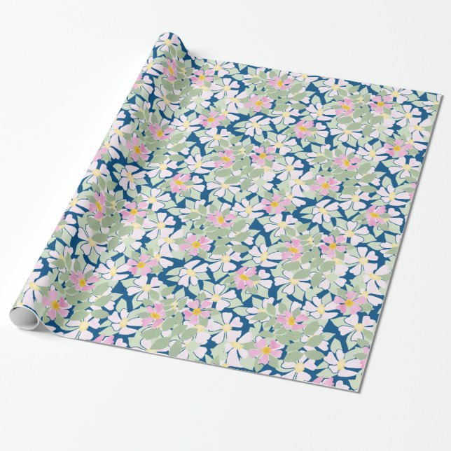 Presente Cães rosa bonito no papel de enrolamento azul do M (Desenrolado)