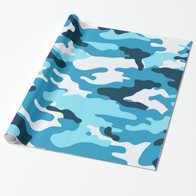 Presente Camuflagem azul| Papel de embalagem (Desenrolado)