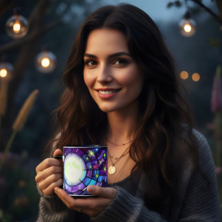 Presente caneca de café com luar de vitral