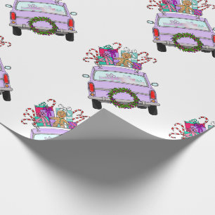 Presente Carro roxo com papel de embrulhamento de presentes