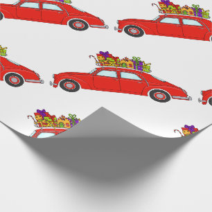 Presente Carro Vermelho com papel de embrulhamento de prese