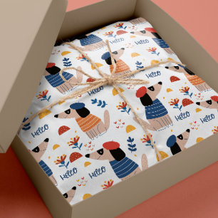 Presente Cartoon Olá cão - papel de embalagem de padrões se