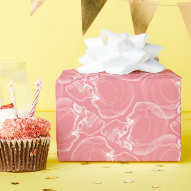 Presente Caveira sobre papel de enrolamento rosa (Festa de aniversário)