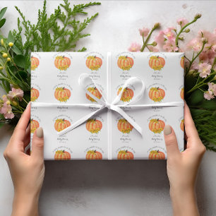 Presente Chá de fraldas de abóbora Laranja Papel branco de 