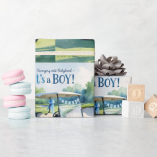 Presente Chá de fraldas de golfe Papel de mola azul