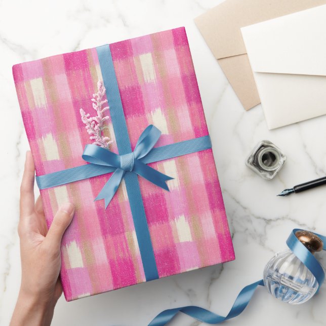 Presente Cilindro de papel bonito pintado de Xadrez rosa (Presentear)