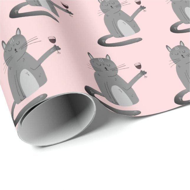 Presente Cinza De Gato Com Papel De Embalagem De Vinho Verm (Ponta do rolo)