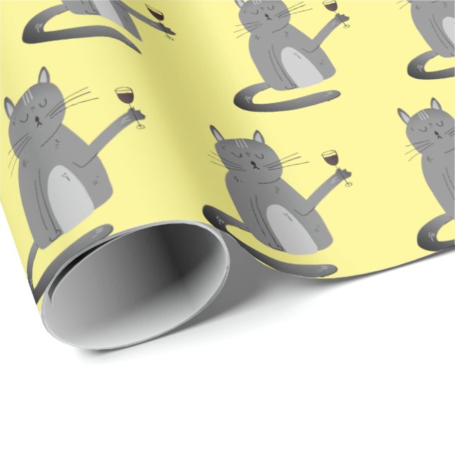 Presente Cinza De Gato Com Papel De Embalagem De Vinho Verm (Ponta do rolo)