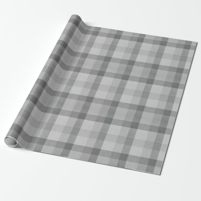 Presente Cinza Tartan Xadrez Verificar papel de empacotamen (Desenrolado)