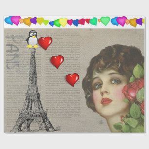 Presente Corações de pinguins de papel para enrolamento de 