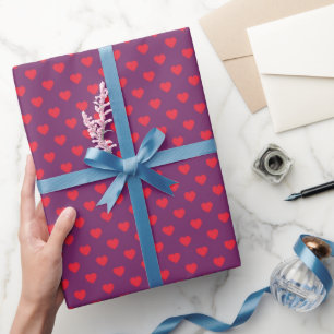 Presente Corações minúsculos roxos vermelhos papel de